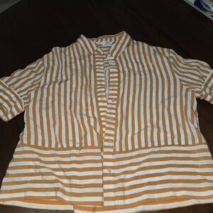 Jane Delancey Women's Striped Mustard White Cotton Button-Up Shirt M